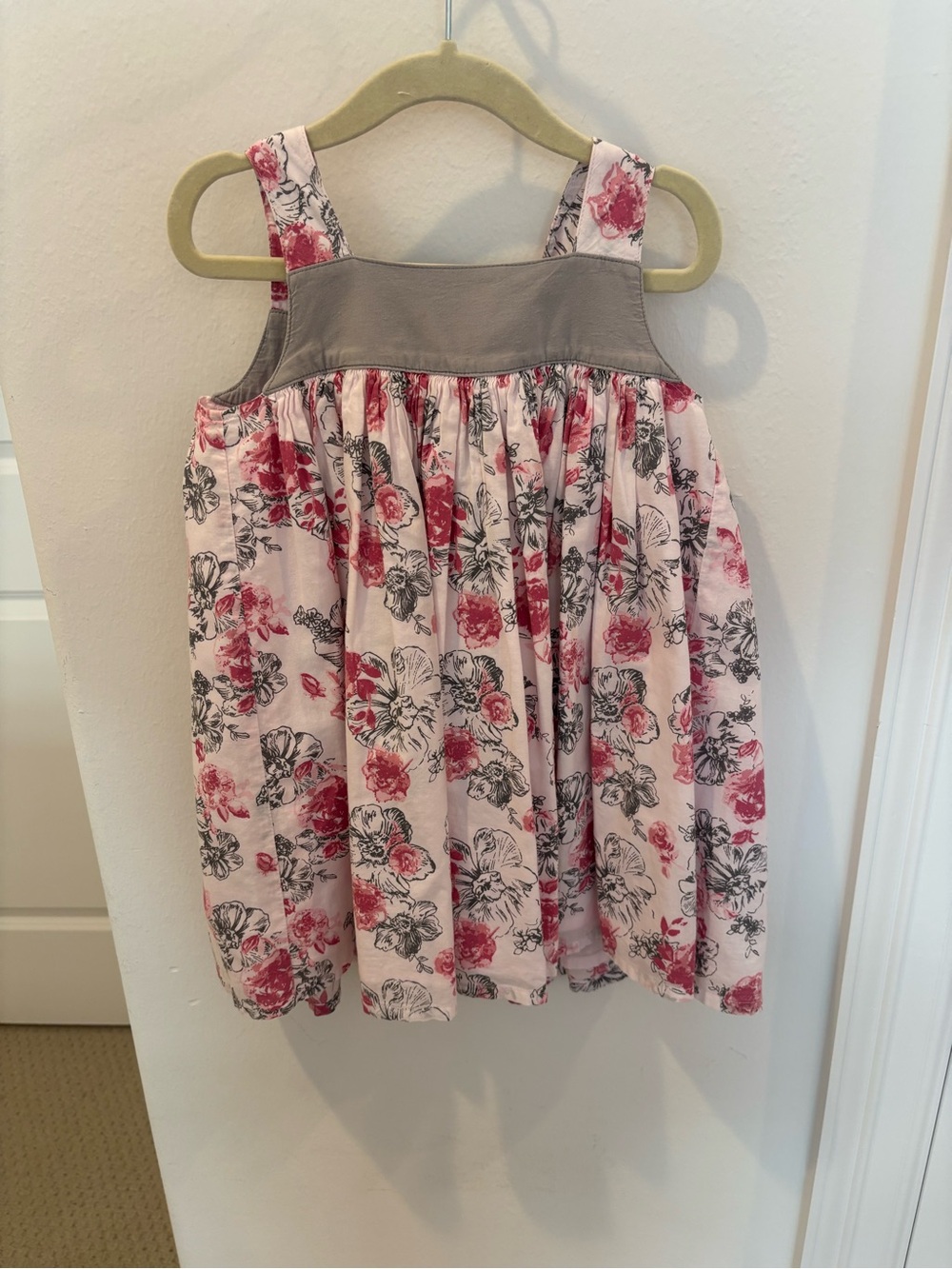 Lili Gaufrette Pink Floral Tank Dress with Gray Yoke